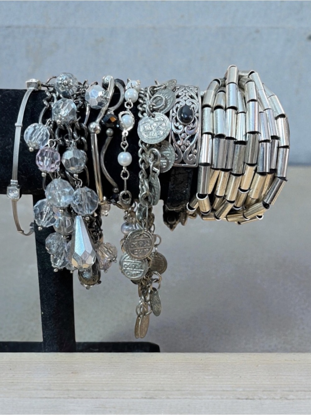 Elegant Silver & Black Assortment of Bracelets